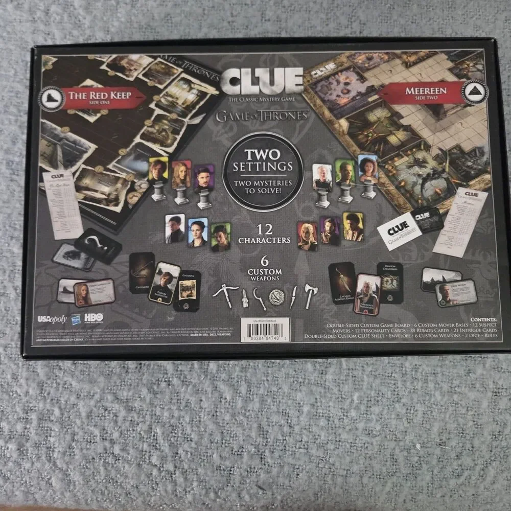 CLUE Game of Thrones Board Game HBO USAopoly 2016 Complete? 2-Sided Board